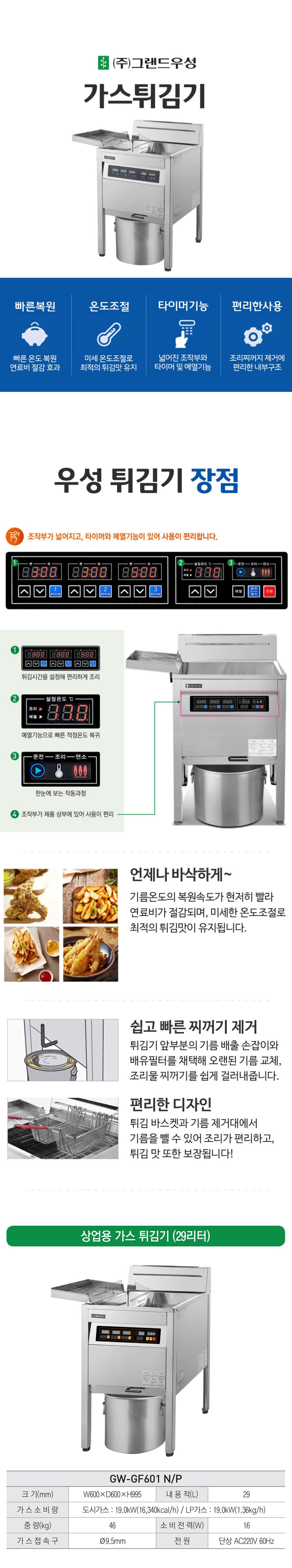 [그랜드우성] 업소용 가스 튀김기 29L (LPG or LNG 선택) (36) GW-GF601 상세 이미지 1
